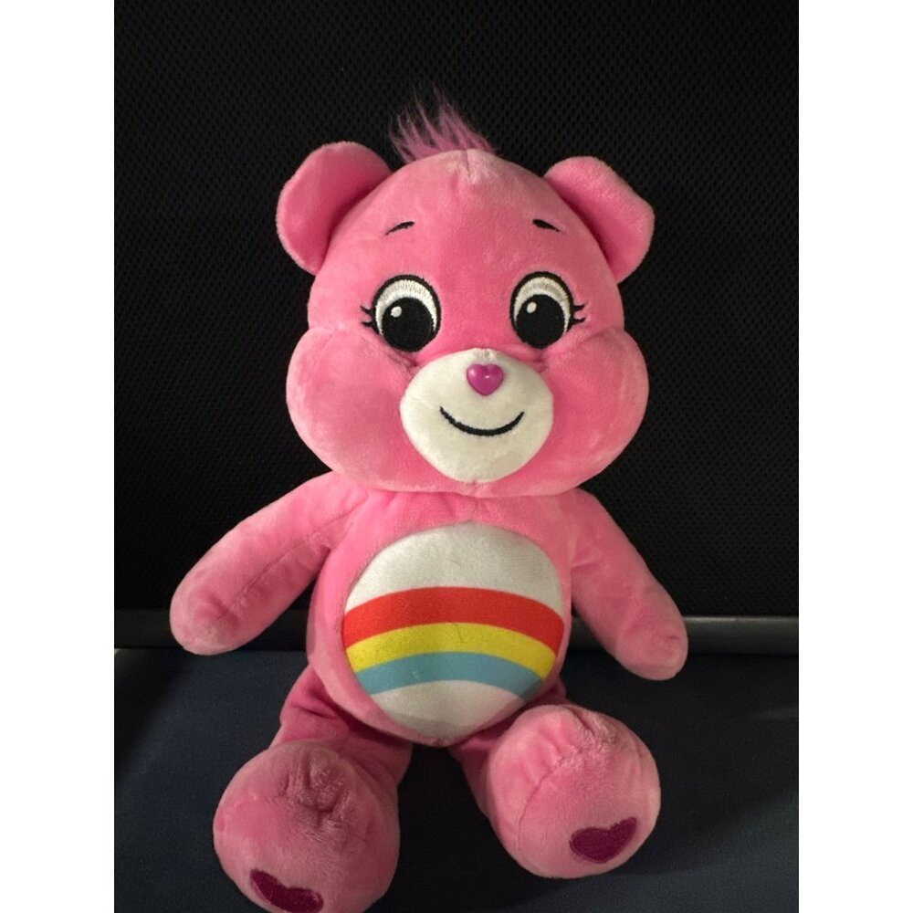 Vintage Pink Care Bears Plush Toy With Rainbow Belly - 13" Tall - Adorable & Cud